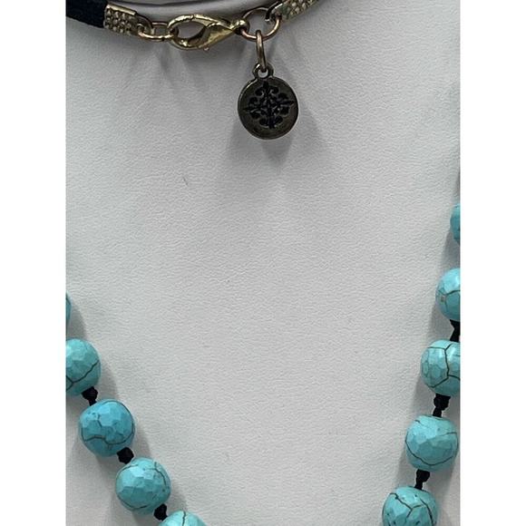 Jane Marie Hand Knotted Black leather Tassel Blue Faux Turquoise Arrow Pendant - Picture 10 of 15